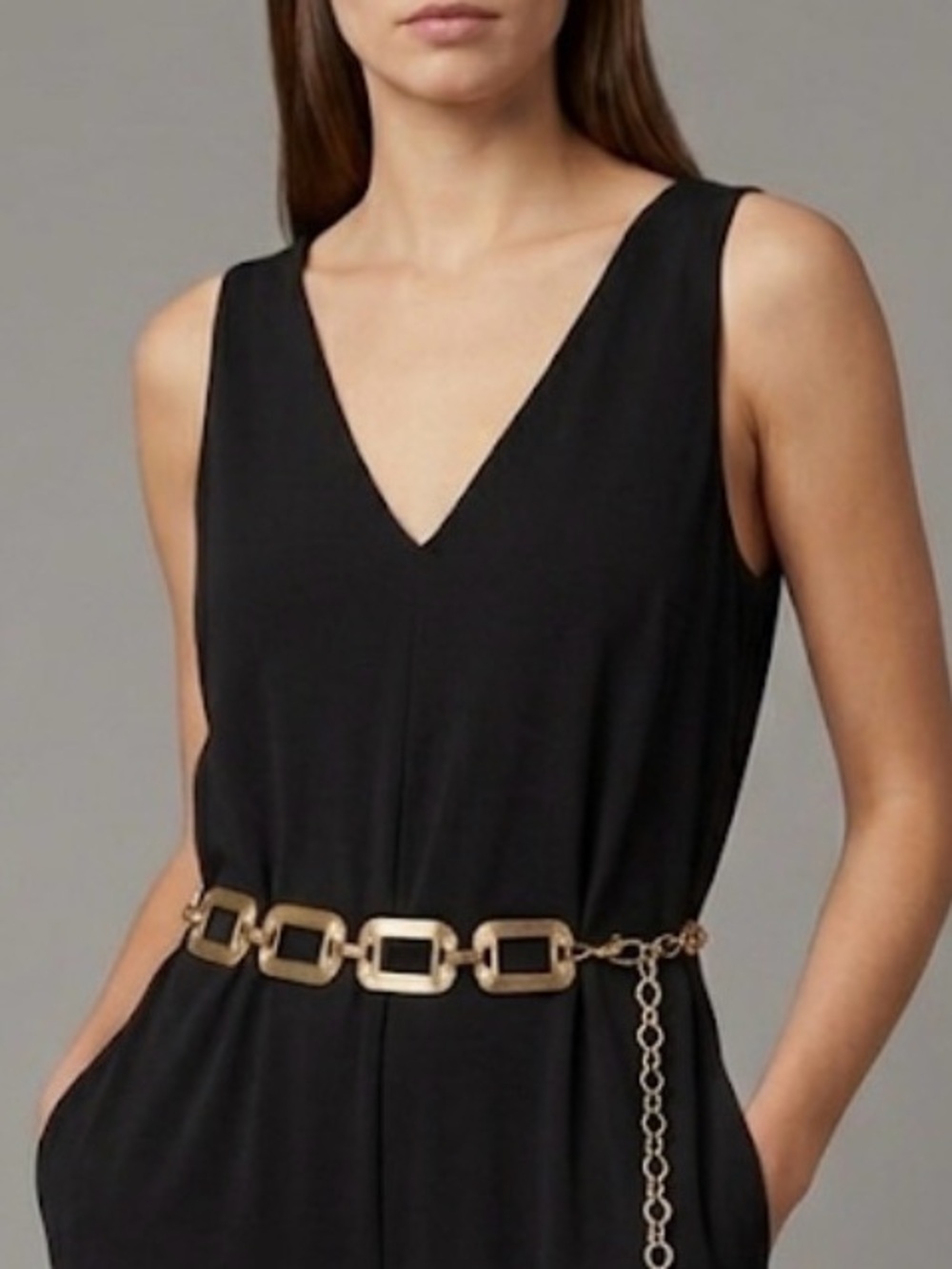 Vintage Gold Textured Rectangle Link Chain Belt Drop Extender Boho Statement